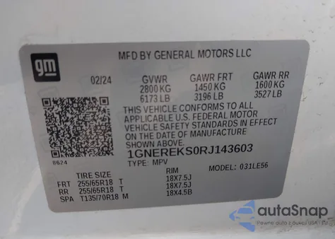 2024 Chevrolet Traverse Fwd Ls z USA, uszkodzony, nr VIN 1GNEREKS0RJ143603
